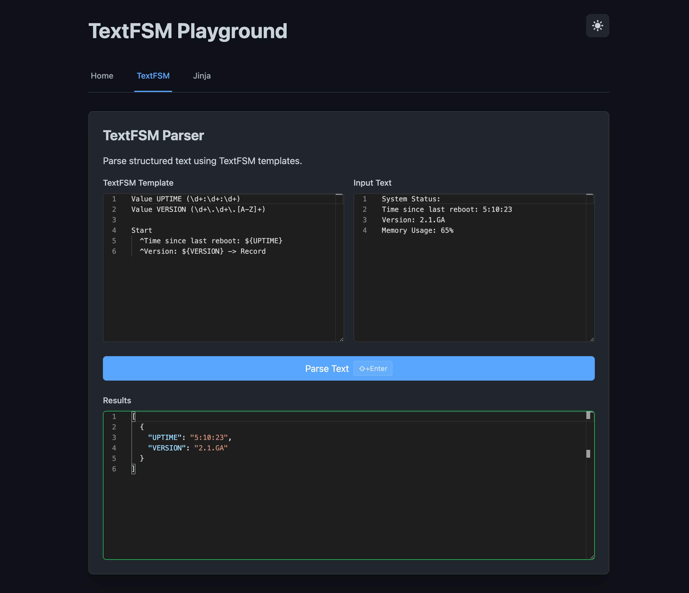 textfsm-playground screenshot
